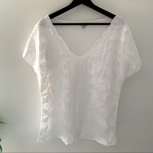 Lucky Brand White V-Neck Embroidered T